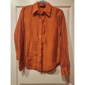 Cut Loose Womens Sz M Orange Long Sleeve Button Up Top Tencel Lightweight Casual